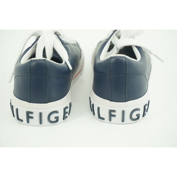 Tommy Hilfiger Flintz Flag Flat Leather Sneakers SZ 6.5 Blue Logo Low Top - Picture 7 of 10